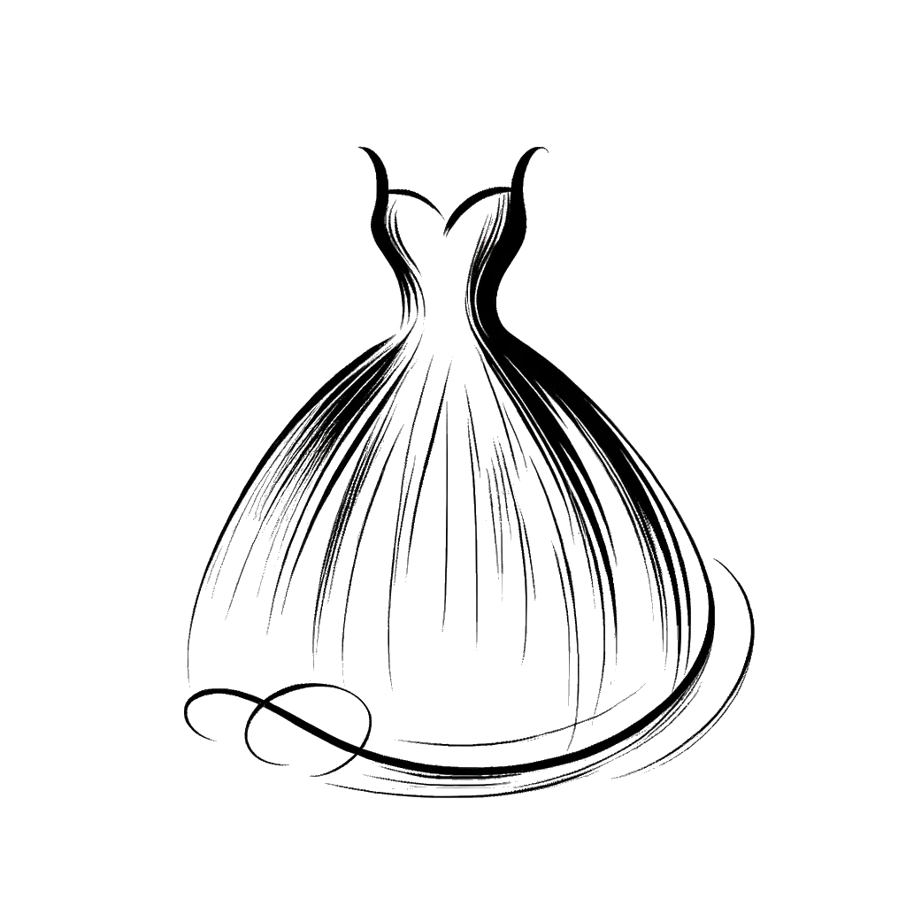 un dibujo de un vestido de novia en blanco y negro representando el tema de Novia en blanco y negro.