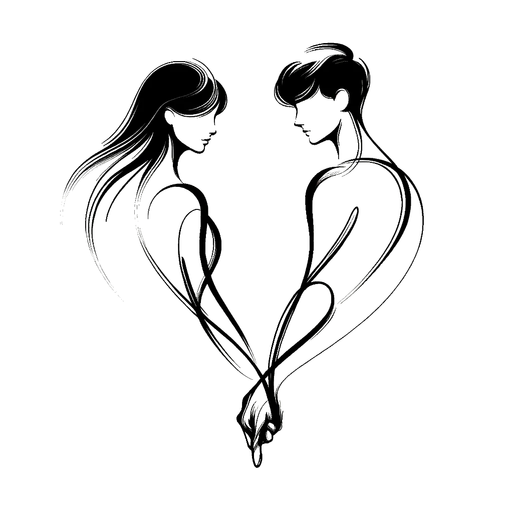 un dibujo de una pareja joven tomados de la mano en blanco y negro representando el tema de Novios en blanco y negro.