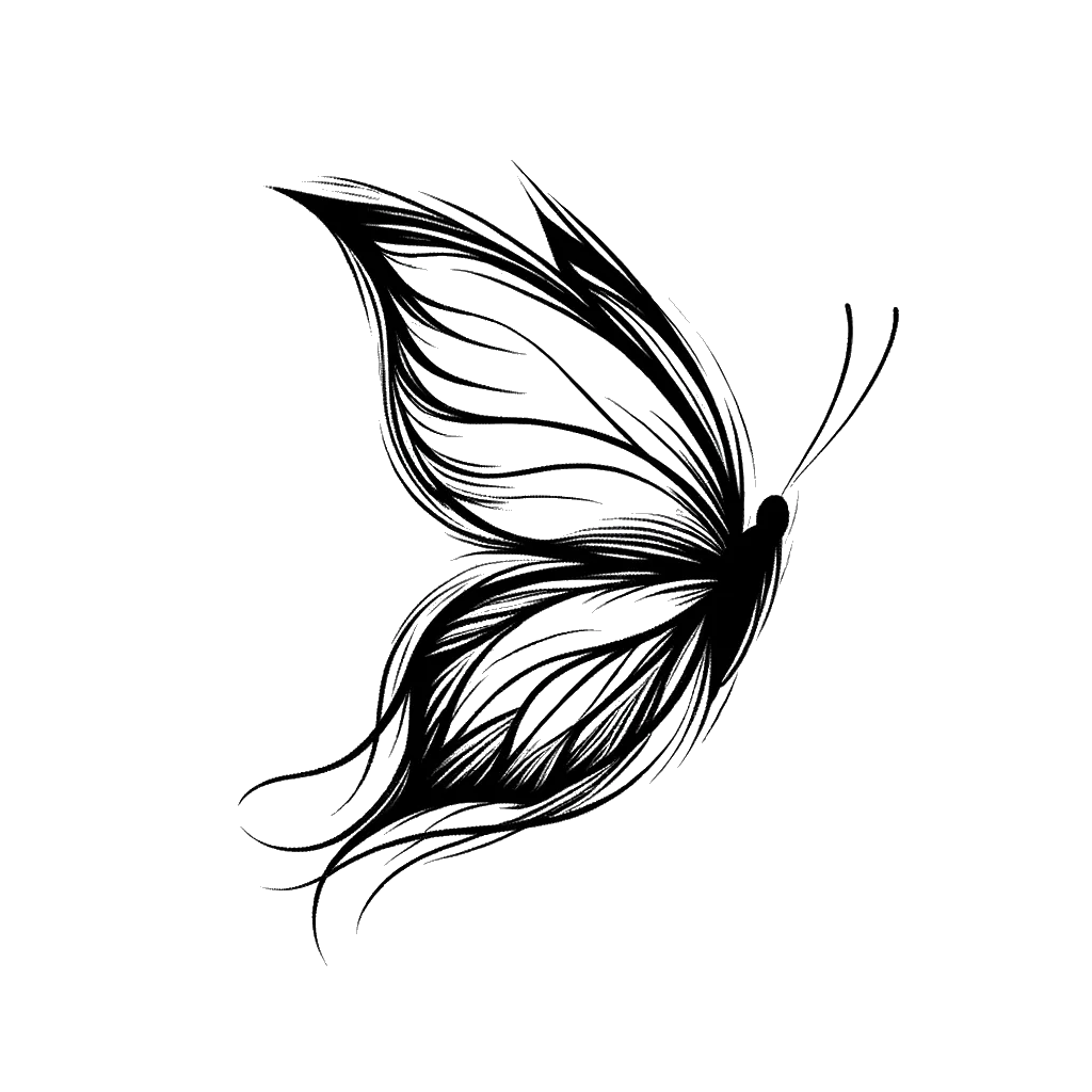 un dibujo de una nueva mariposa emergiendo representando el tema de Nueva Vida en blanco y negro.