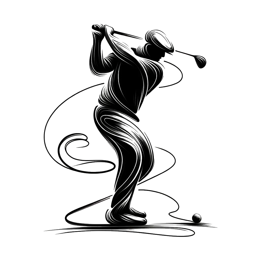un dibujo de un hombre jugando al golf representando el tema de Ocio en blanco y negro.
