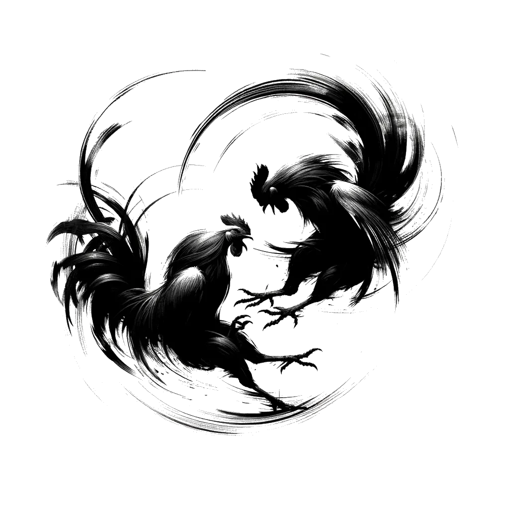 un dibujo de dos gallos peleando representando el tema de Odio en blanco y negro.