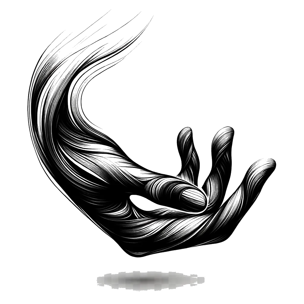 un dibujo de una mano abierta representando el tema de Ofrecimiento en blanco y negro.