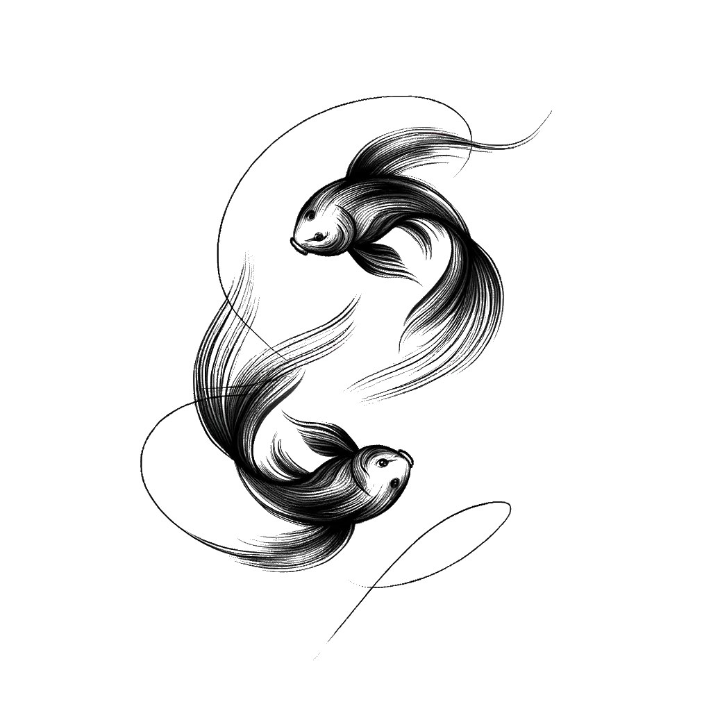 un dibujo de dos peces dorados representando el tema de Olvidando en blanco y negro.
