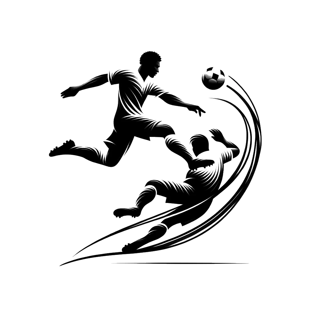 un dibujo de Un jugador de fútbol americano saltando sobre un jugador rival con el balón. representando el tema de Oportunidad en blanco y negro.