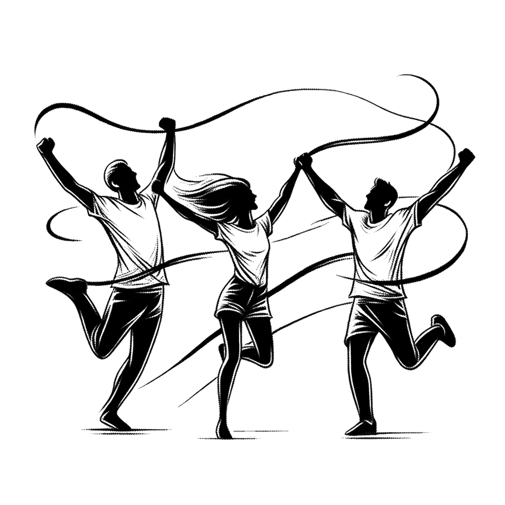 un dibujo de Tres personas celebrando después de que su equipo acaba de ganar el partido. representando el tema de Optimismo en blanco y negro.