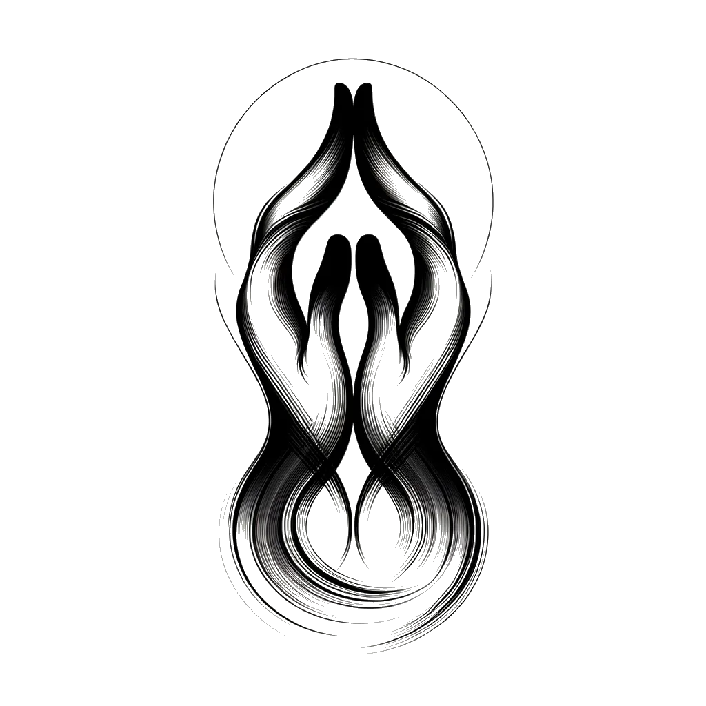 un dibujo de manos rezando representando el tema de Oración en blanco y negro.