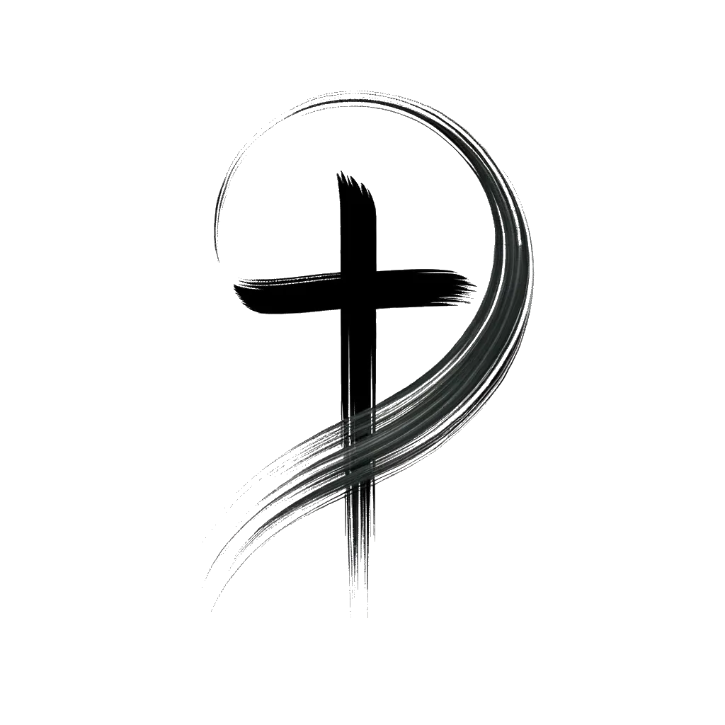 un dibujo de un colgante de cruz cristiana representando el tema de Ordenación en blanco y negro.