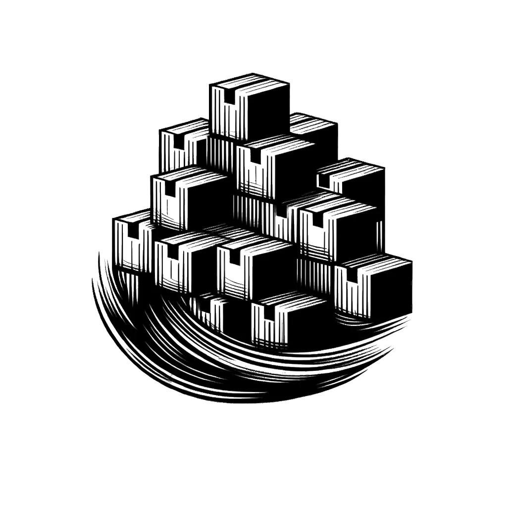 un dibujo de cajas apiladas representando el tema de Organizando en blanco y negro.