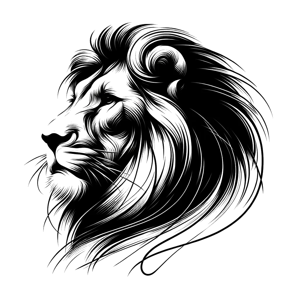 un dibujo de un león macho representando el tema de Orgullo en blanco y negro.