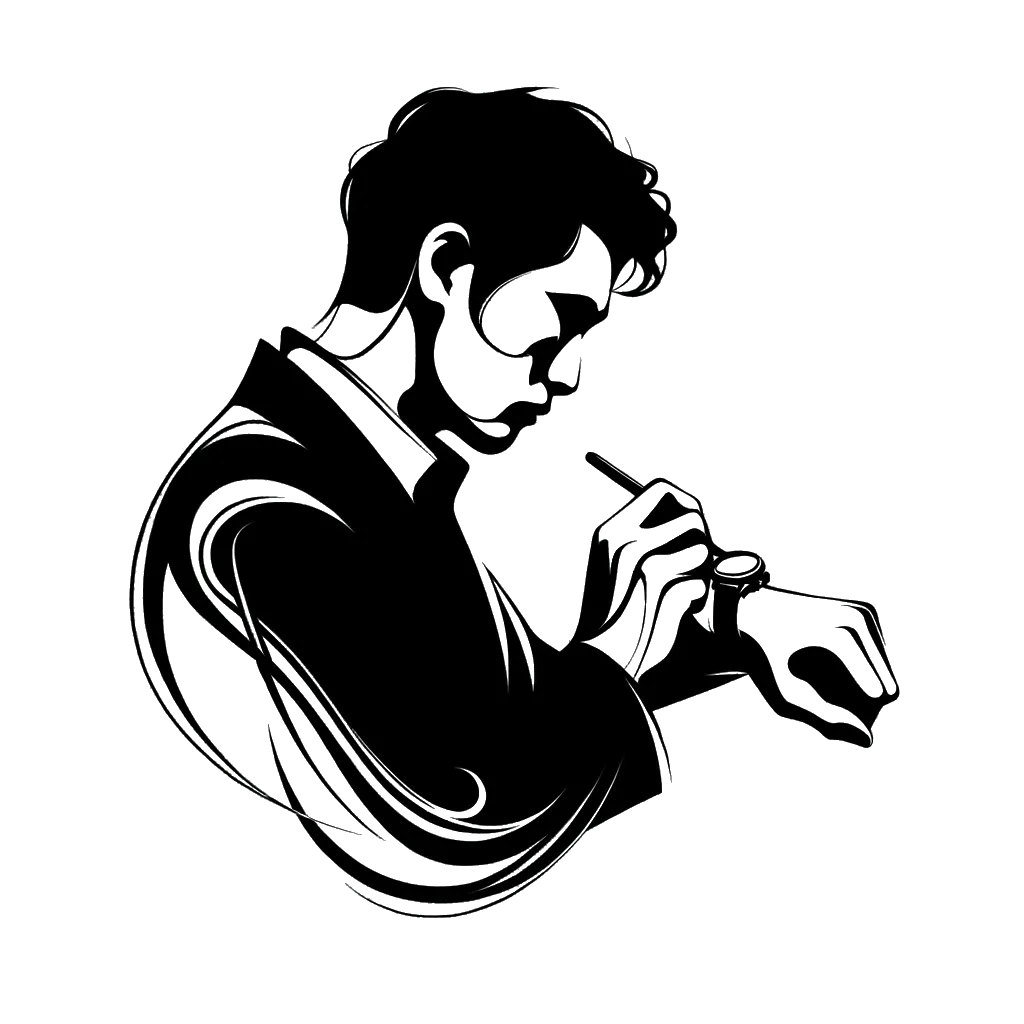 un dibujo de un hombre revisando su reloj pacientemente representando el tema de Paciente en blanco y negro.