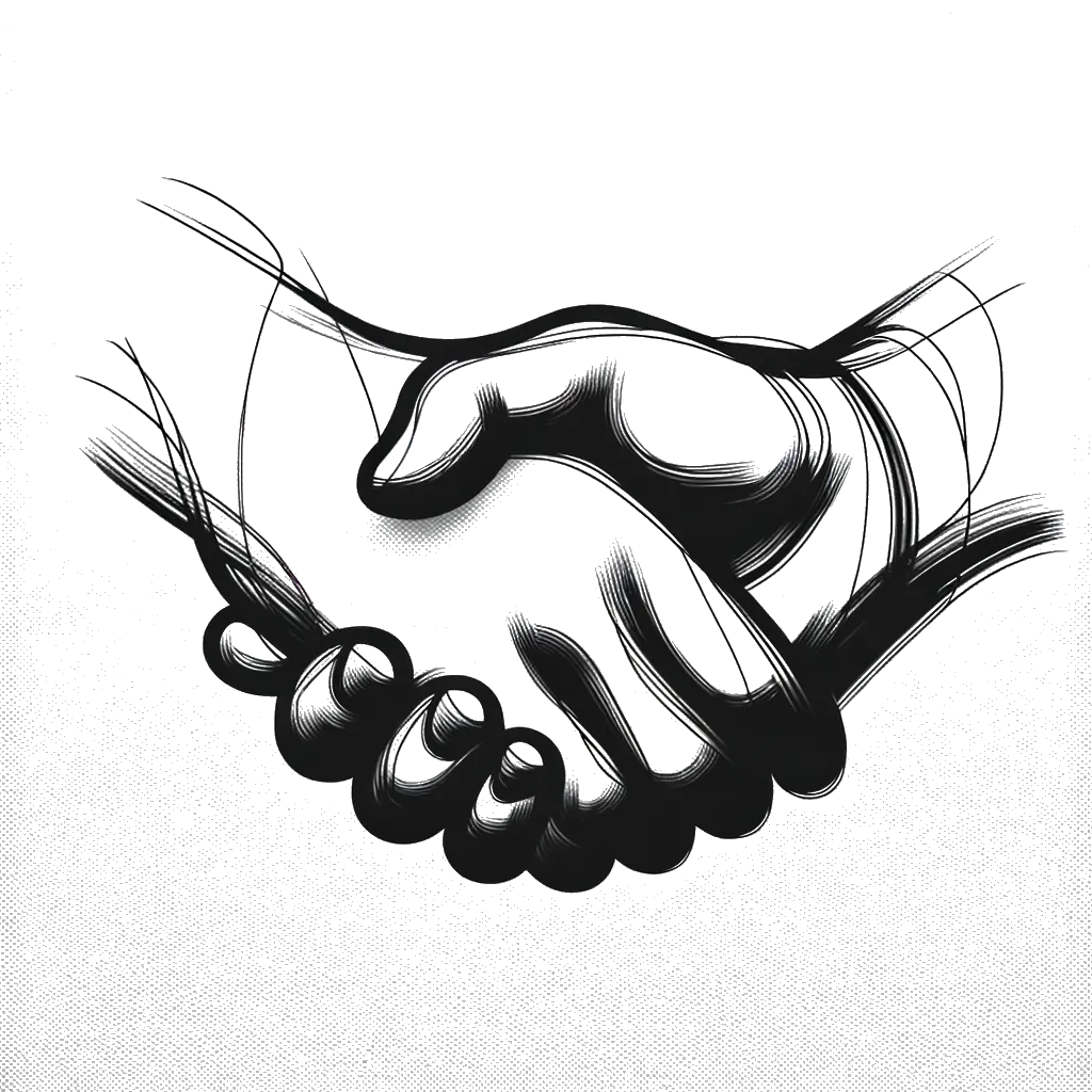 un dibujo de un apretón de manos representando el tema de Pacto en blanco y negro.