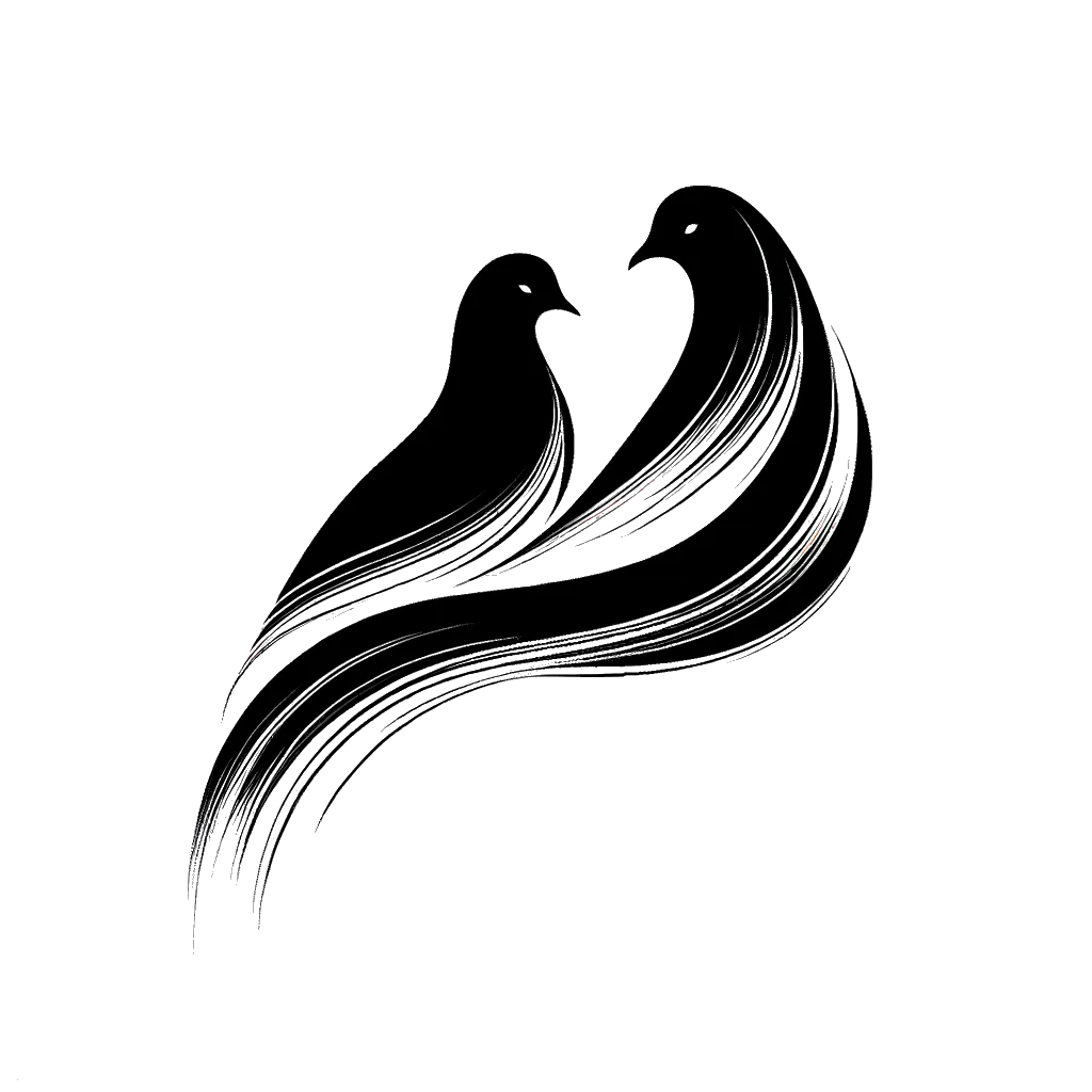 un dibujo de dos palomas representando el tema de Palomas en blanco y negro.