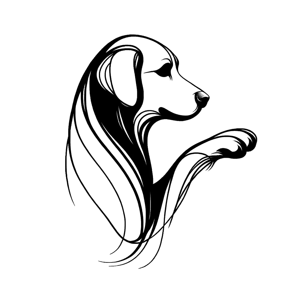 un dibujo de un perro dando la pata representando el tema de Participación en blanco y negro.