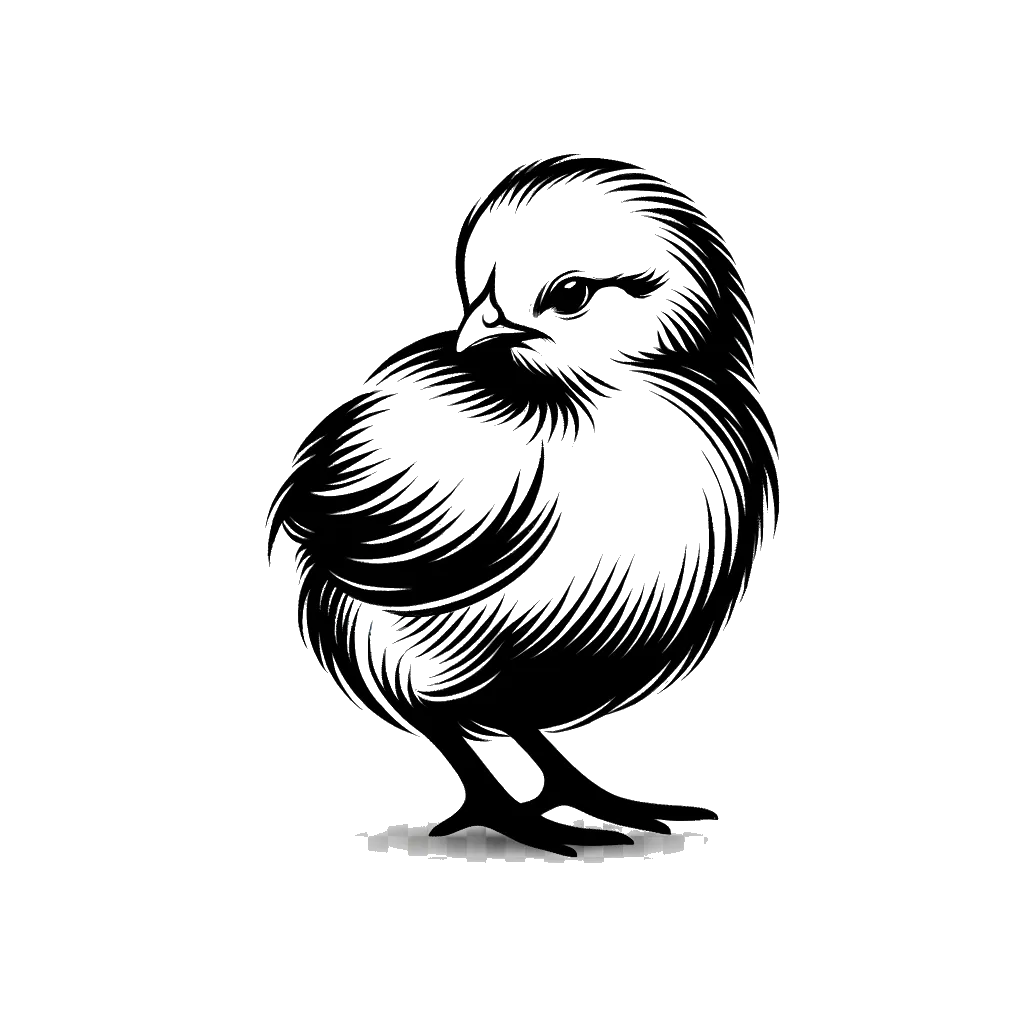 un dibujo de un pollito representando el tema de Pascua en blanco y negro.