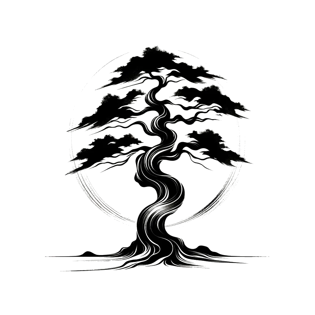 un dibujo de un antiguo roble representando el tema de Patrimonio en blanco y negro.