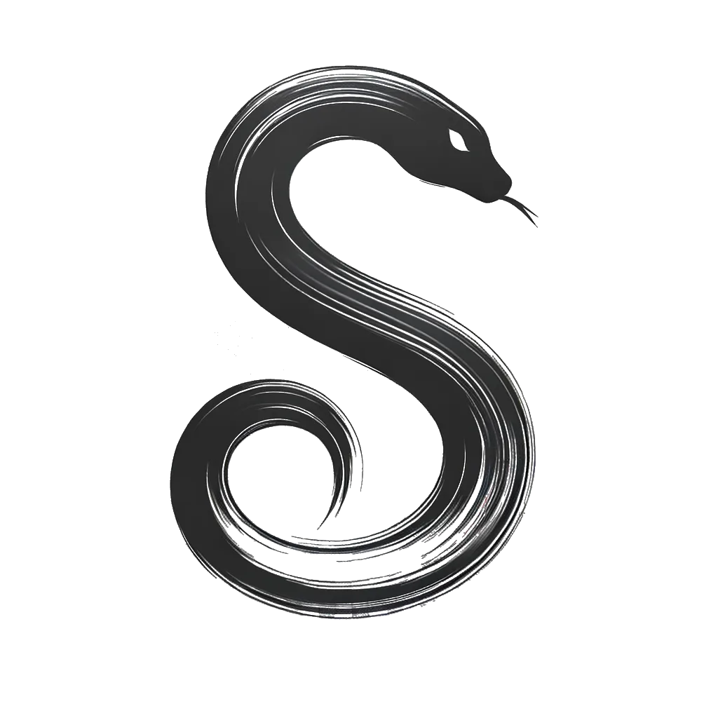 un dibujo de una serpiente representando el tema de Pecado en blanco y negro.
