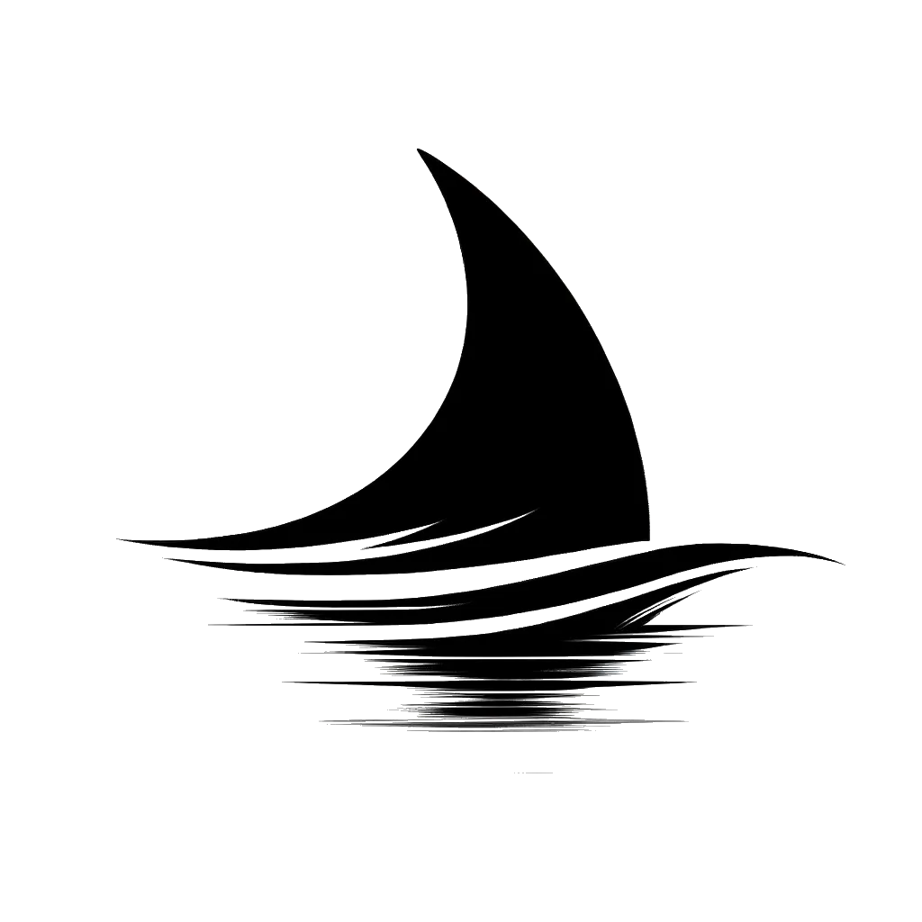 un dibujo de una aleta de tiburón saliendo del agua representando el tema de Peligro en blanco y negro.