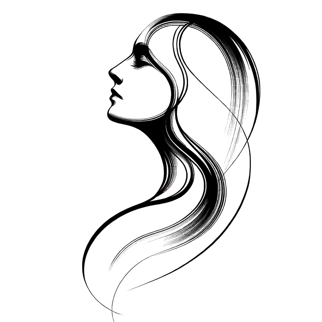 un dibujo de una anciana mirando hacia arriba y a la derecha en pensamiento representando el tema de Pensamientos en blanco y negro.