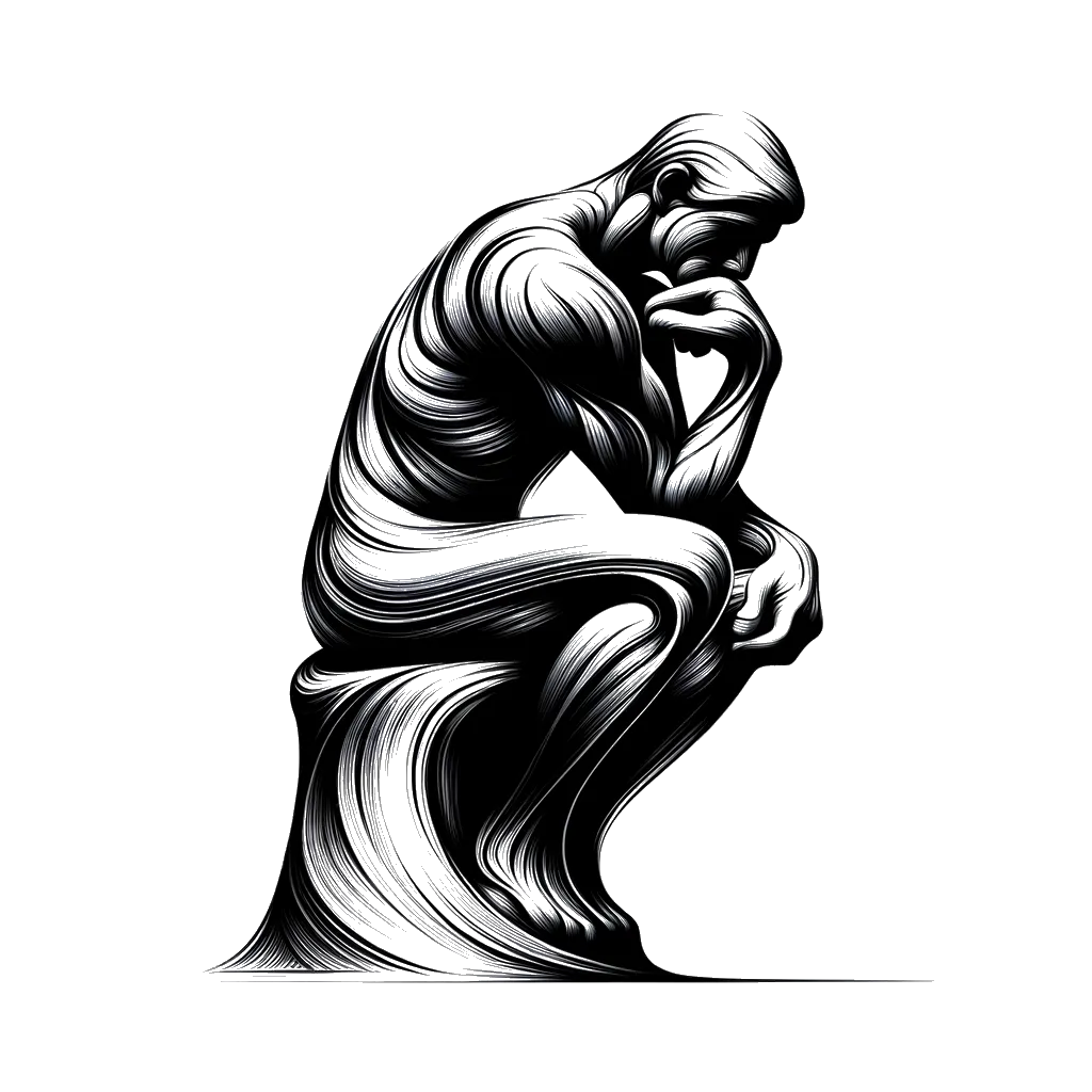 un dibujo de una estatua del pensador representando el tema de Pensando en blanco y negro.