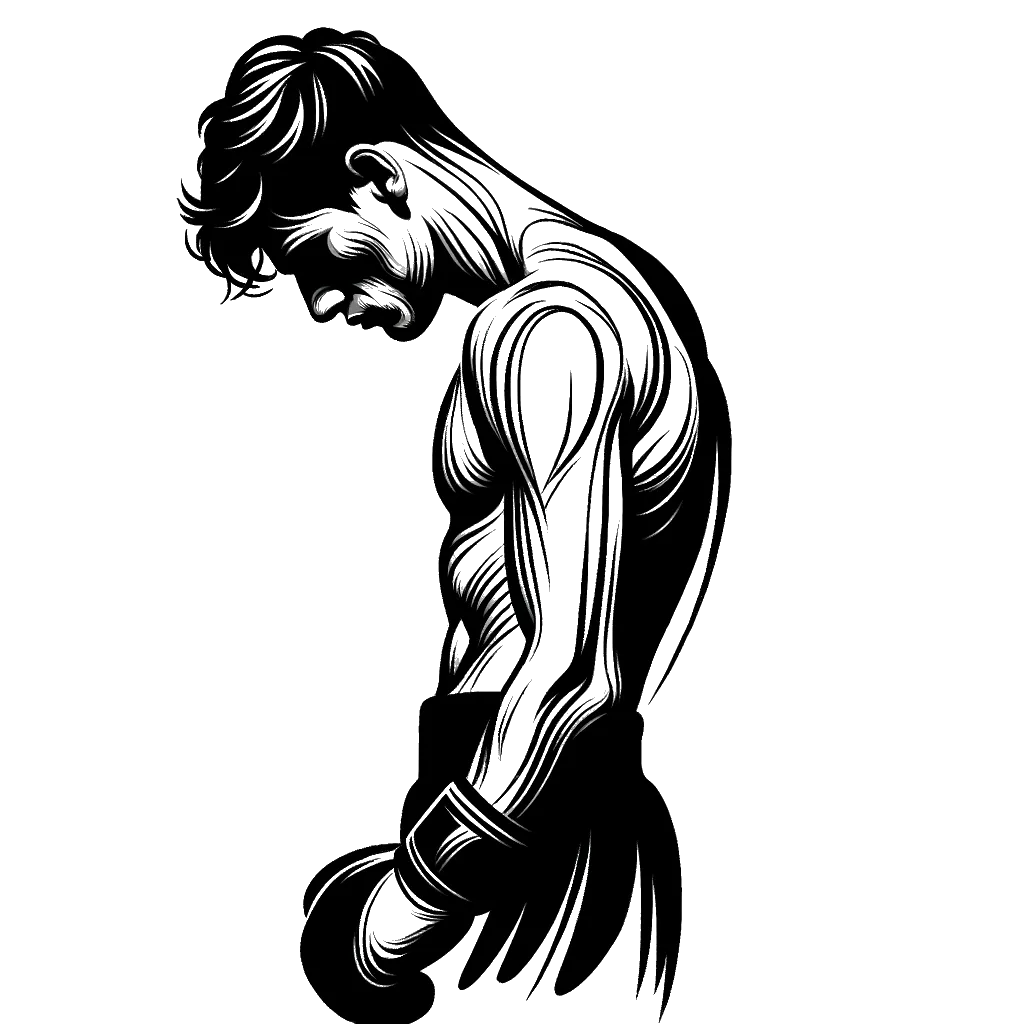 un dibujo de un boxeador que acaba de perder una pelea representando el tema de Perdiendo en blanco y negro.