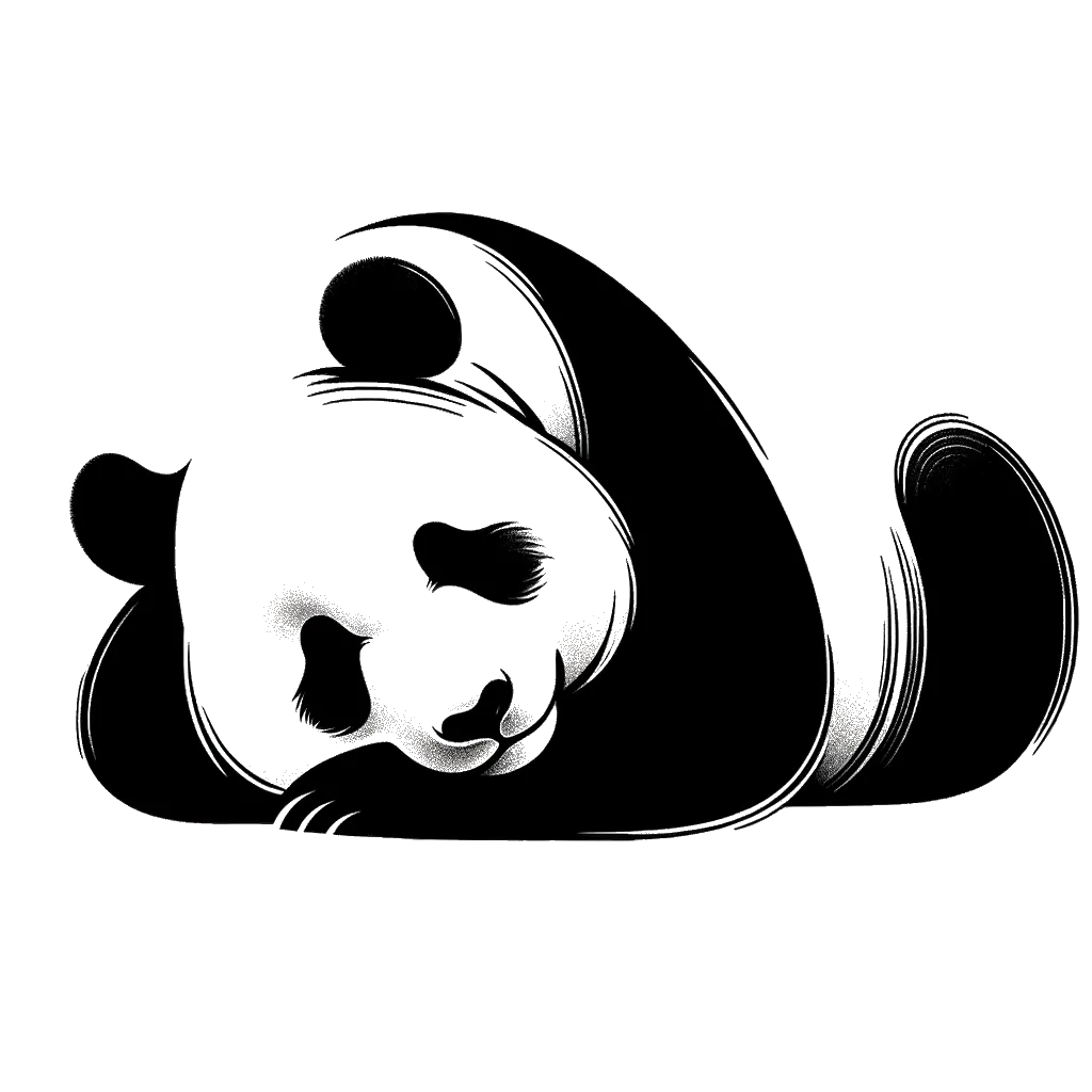 un dibujo de un panda gigante durmiendo representando el tema de Pereza en blanco y negro.