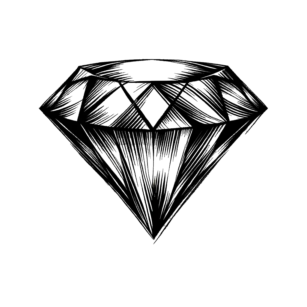 un dibujo de un diamante tallado representando el tema de Perfección en blanco y negro.