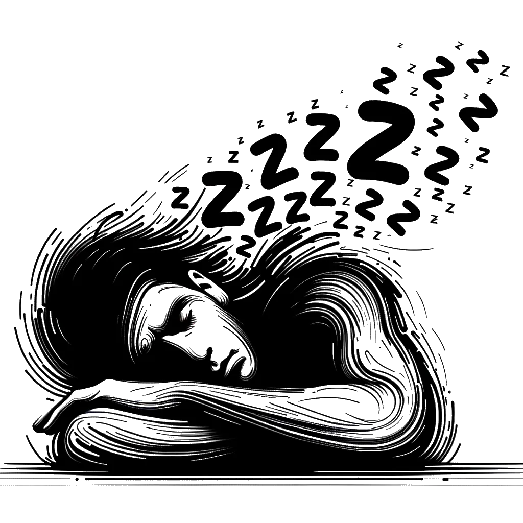 un dibujo de un hombre durmiendo con signos de zzz mostrando agitación representando el tema de Pesadillas en blanco y negro.