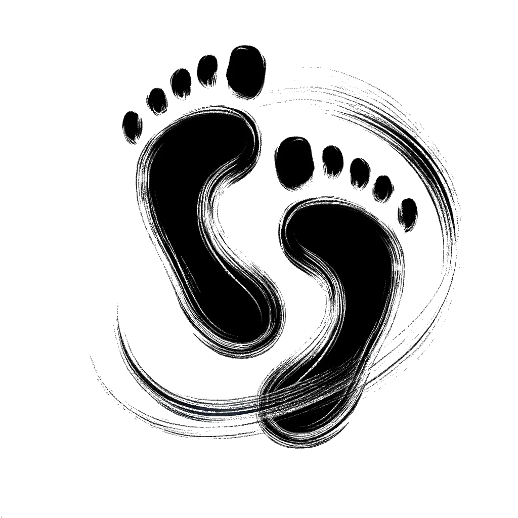 un dibujo de dos huellas representando el tema de Pies en blanco y negro.