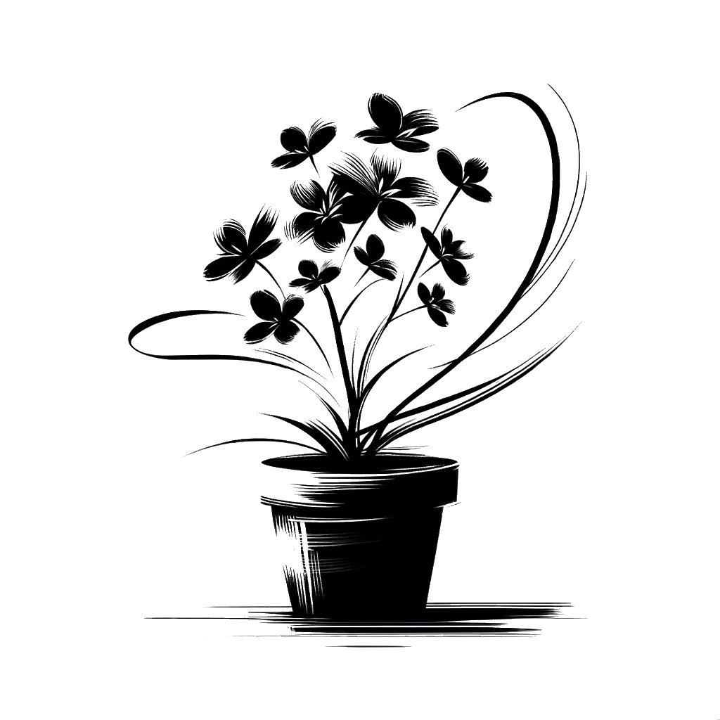 un dibujo de una planta de maceta en flor representando el tema de Plantas en blanco y negro.