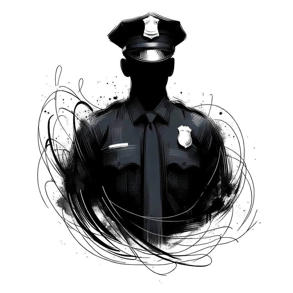un dibujo de un policía representando el tema de Policía en blanco y negro.