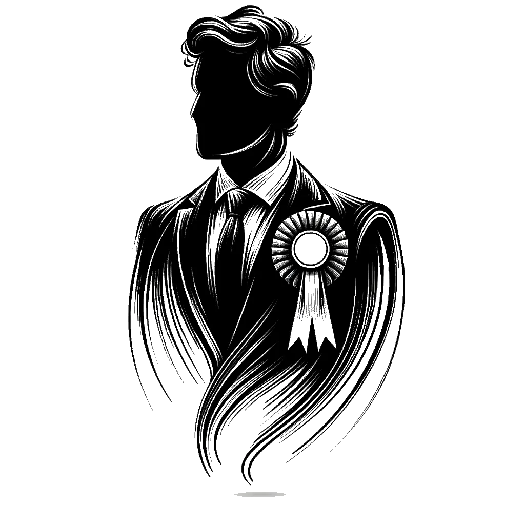 un dibujo de un hombre en un podio representando el tema de Politicos en blanco y negro.