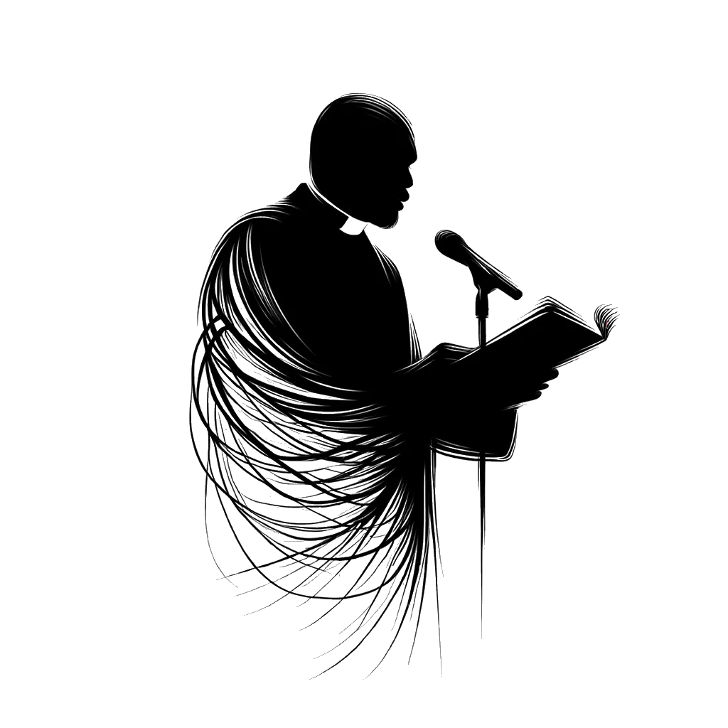un dibujo de un vicario representando el tema de Predicación en blanco y negro.