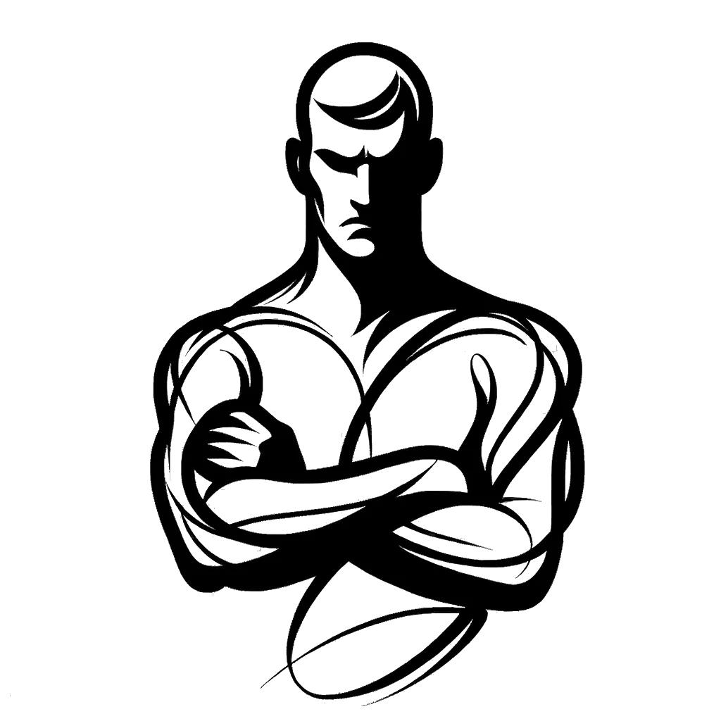 un dibujo de un hombre blanco enojado con los brazos cruzados representando el tema de Prejuicio en blanco y negro.