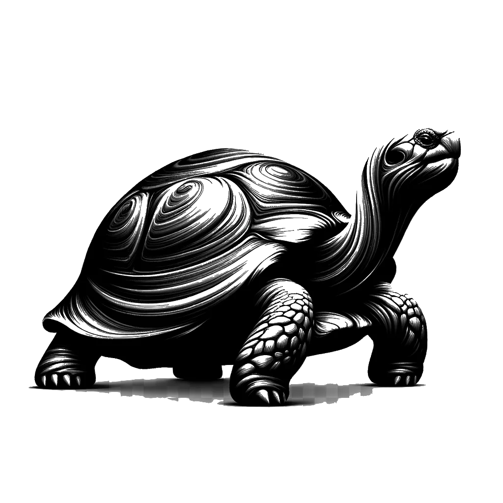 un dibujo de una tortuga vieja representando el tema de Prolongando la Vida en blanco y negro.