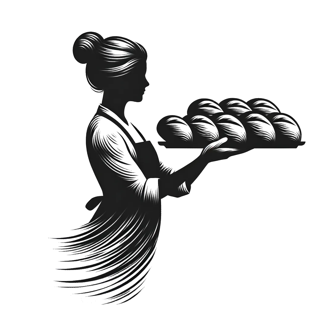 un dibujo de un panadero con una bandeja grande de barras de pan representando el tema de Proporcionando en blanco y negro.