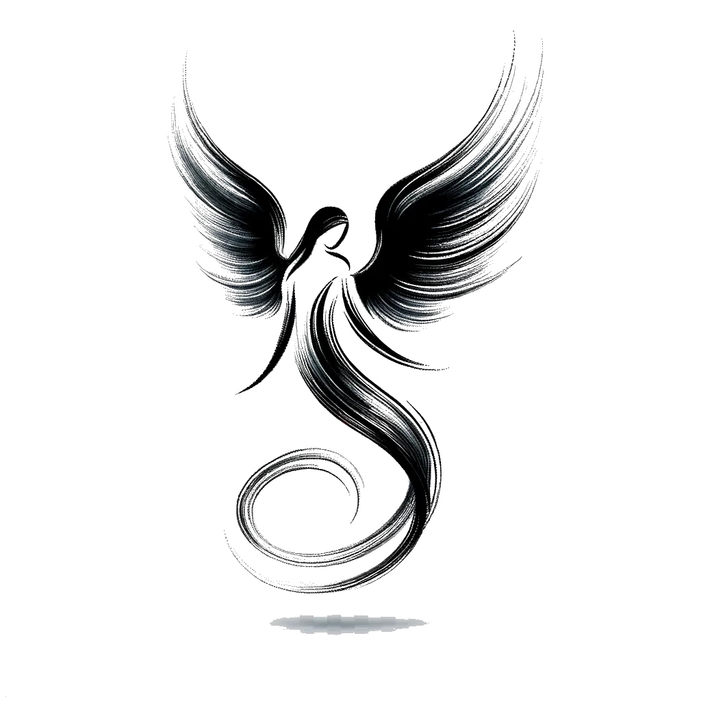 un dibujo de ángel representando el tema de Pureza en blanco y negro.
