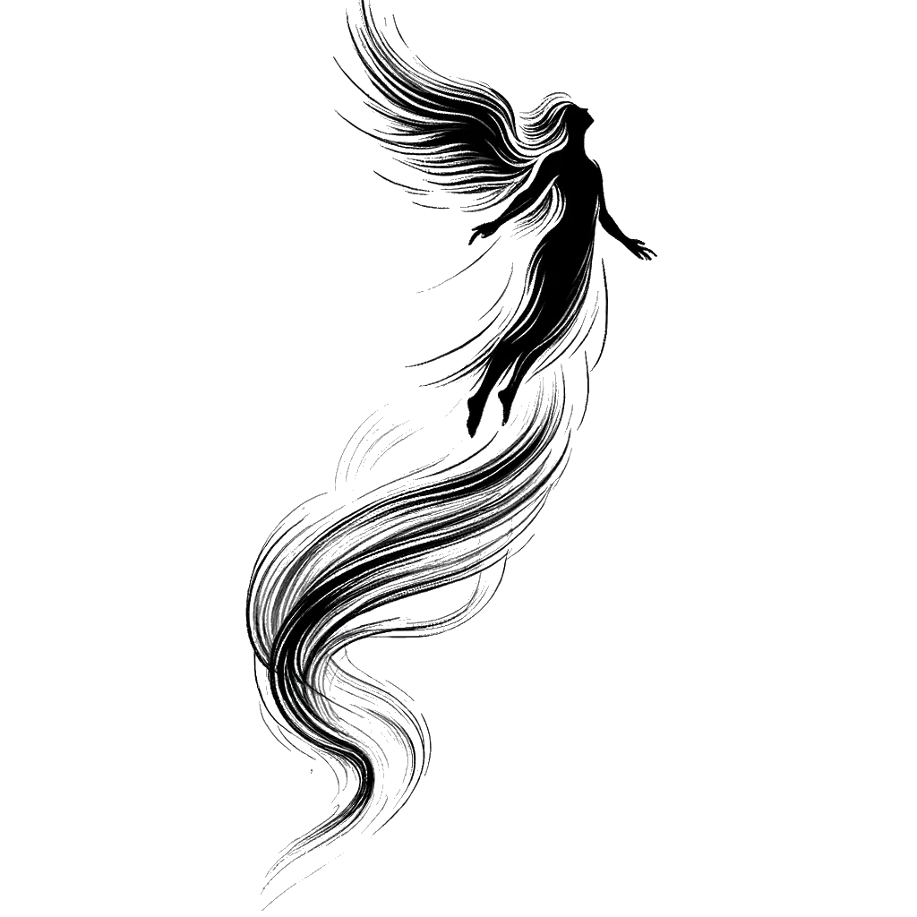un dibujo de un alma humana ascendiendo al cielo representando el tema de Purgatorio en blanco y negro.