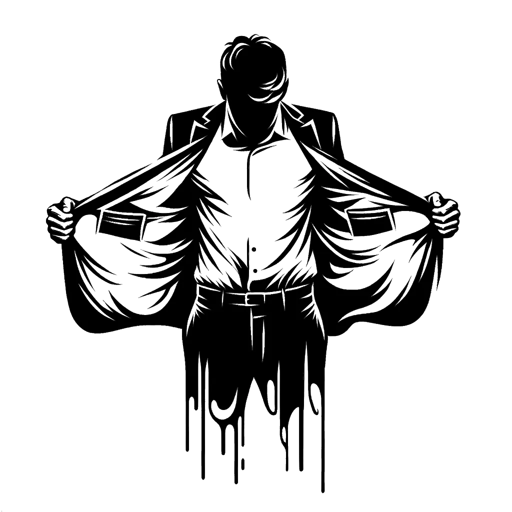 un dibujo de un hombre abriendo sus bolsillos vacíos hacia afuera en blanco y negro representando el tema de Quiebra en blanco y negro.
