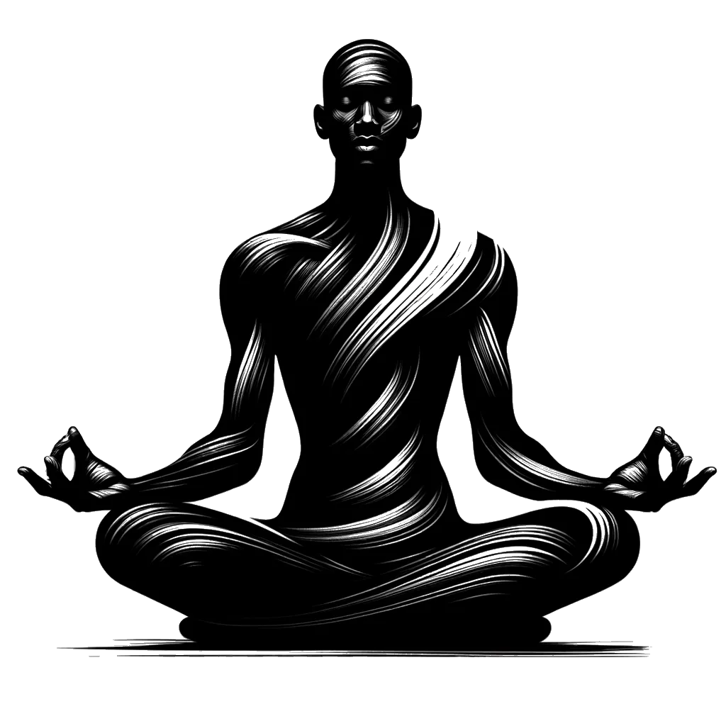 un dibujo de un hombre meditando representando el tema de Quietud en blanco y negro.