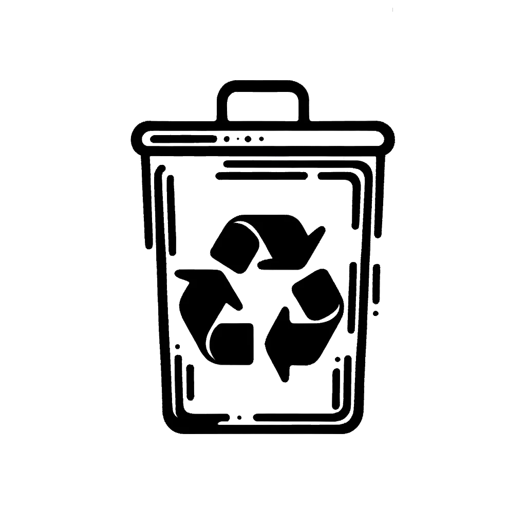 un dibujo de un contenedor de reciclaje con un símbolo de reciclaje representando el tema de Reciclando en blanco y negro.