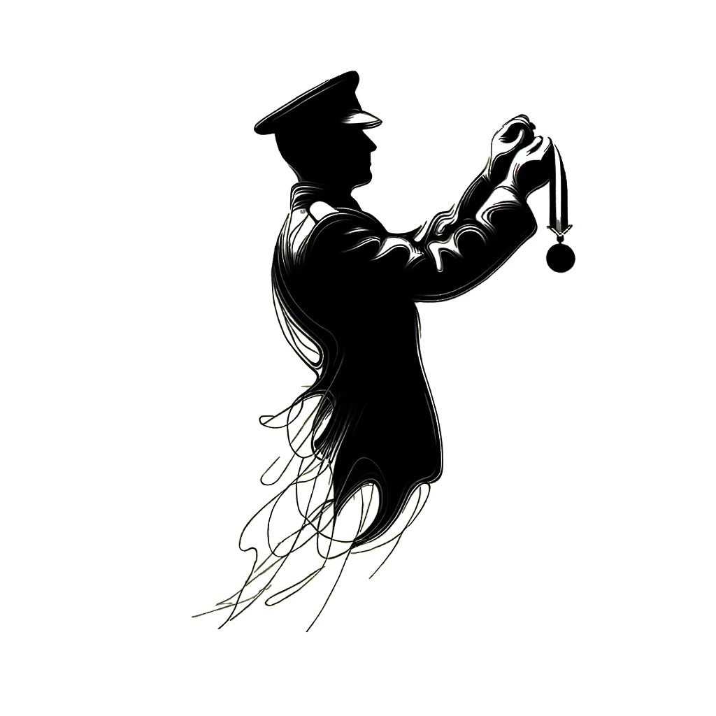 un dibujo de un soldado recibiendo una medalla representando el tema de Recompensa en blanco y negro.