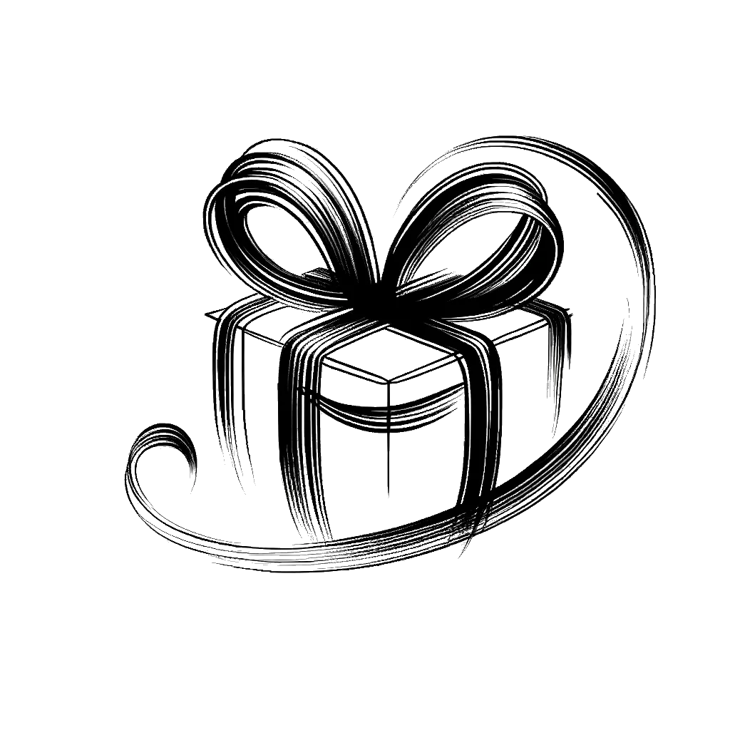 un dibujo de un regalo envuelto representando el tema de Regalos en blanco y negro.