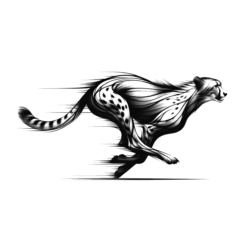 un dibujo de un guepardo corriendo representando el tema de Rendimiento en blanco y negro.