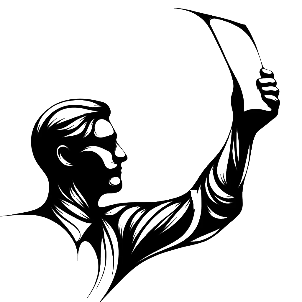 un dibujo de un hombre blanco sosteniendo un trozo de papel en alto representando el tema de Resolución en blanco y negro.