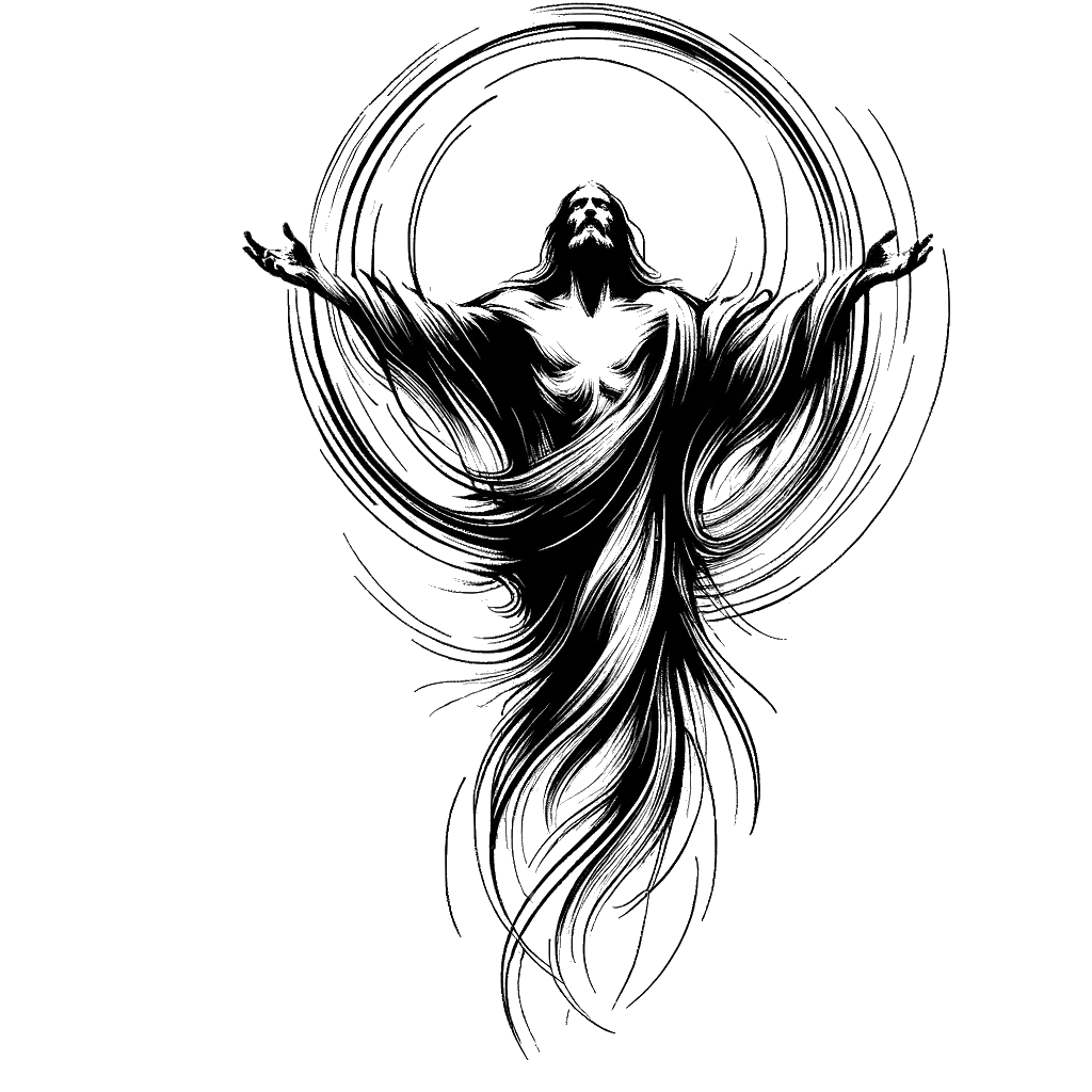 un dibujo de La resurrección de Jesús. representando el tema de Resurrección en blanco y negro.