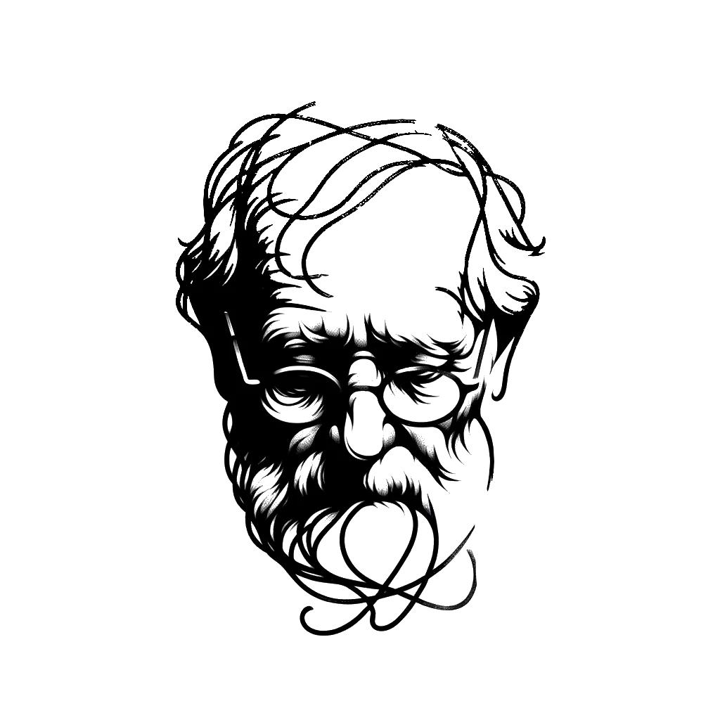un dibujo de un anciano mirando por encima de sus anteojos representando el tema de Sabiduría en blanco y negro.