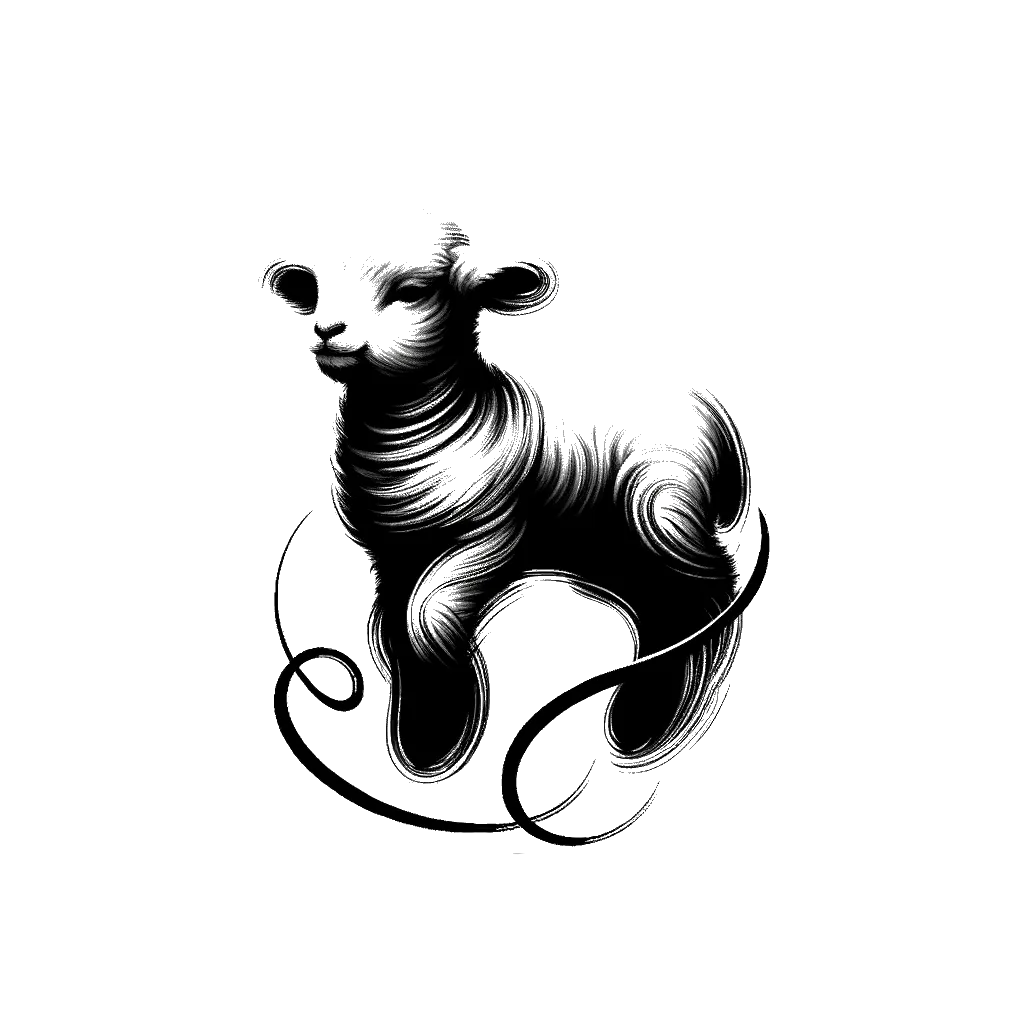 un dibujo de un cordero bebé representando el tema de Sacrificio en blanco y negro.
