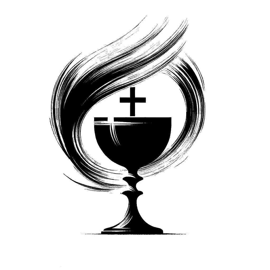 un dibujo de un cáliz de comunión representando el tema de Sagrada Comunión en blanco y negro.