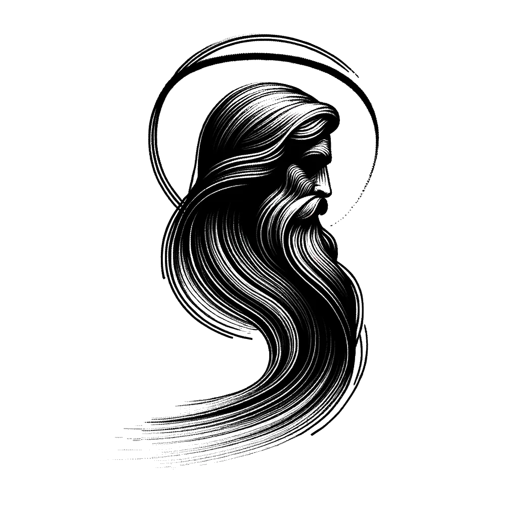 un dibujo de Jesús con un halo. representando el tema de Santidad en blanco y negro.