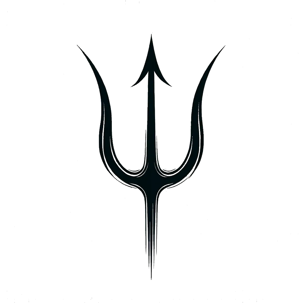 un dibujo de un tridente de Satanás representando el tema de Satanás en blanco y negro.